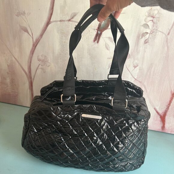 Steve Madden Black Large Quilted Tote Weekender Shoulder Bag Canvas Handles - Picture 2 of 11